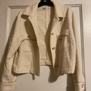 Zara off white jacket shinny buttons work jacket